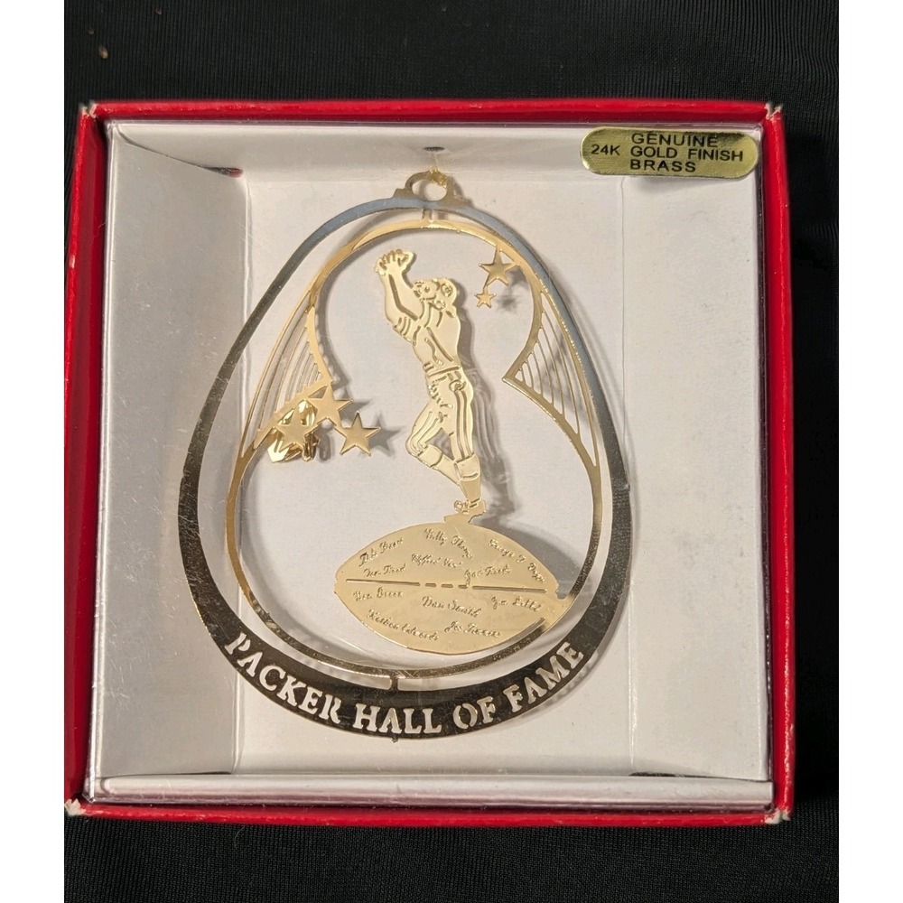 NIB VTG Packer Hall of Fame 24K Gold Finish Brass Ornament